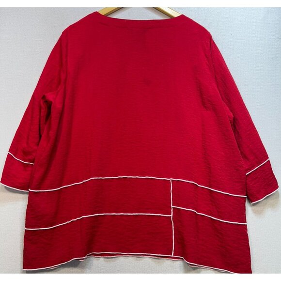 Ali Miles Women's Office Oversized Tunic Top Long Sleeve Size 1X Red Lightweight - Picture 2 of 12